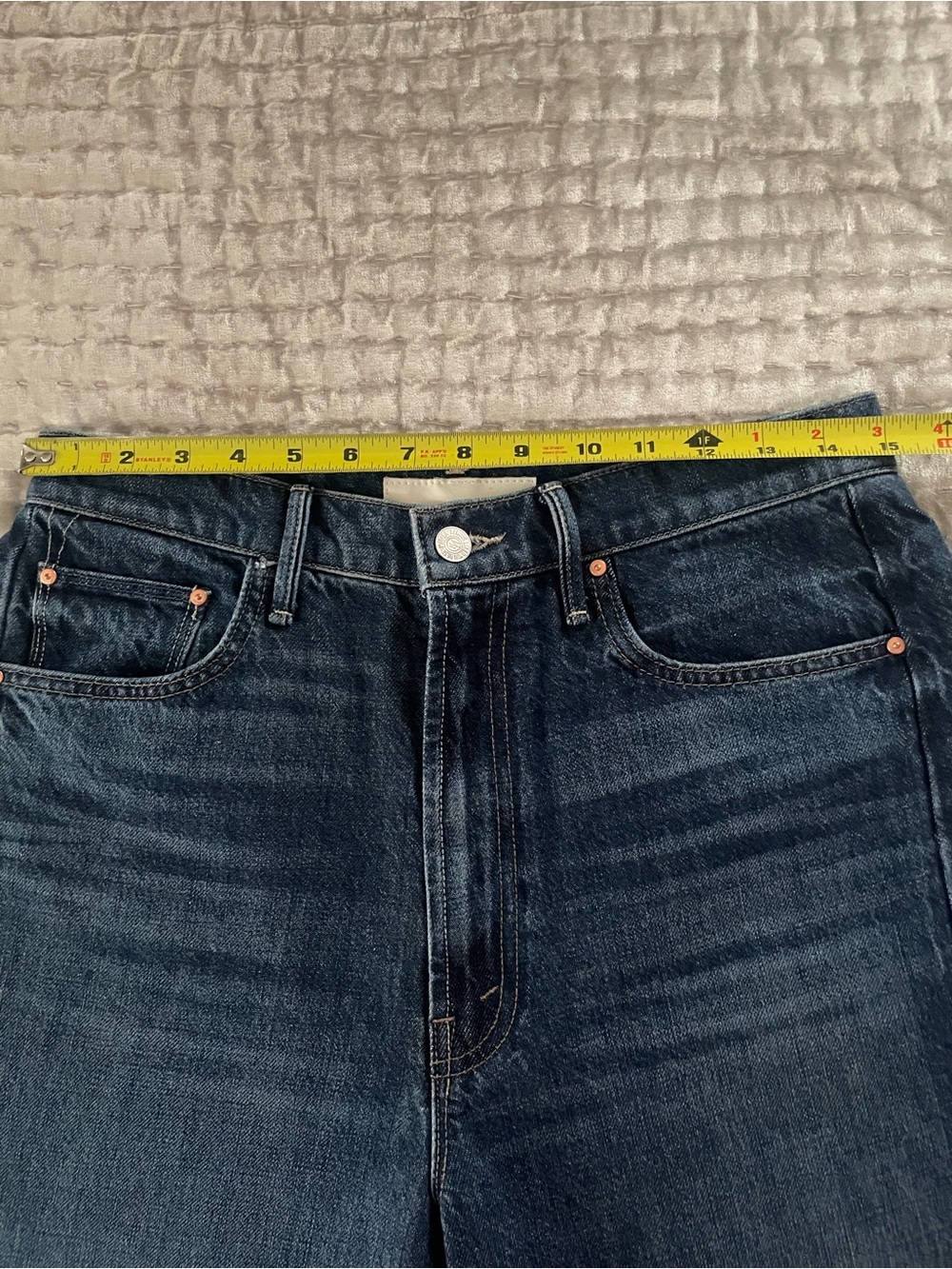 MOTHER High Rise Wide Leg Jeans in Classic Blue Denim - Picture 12 of 14